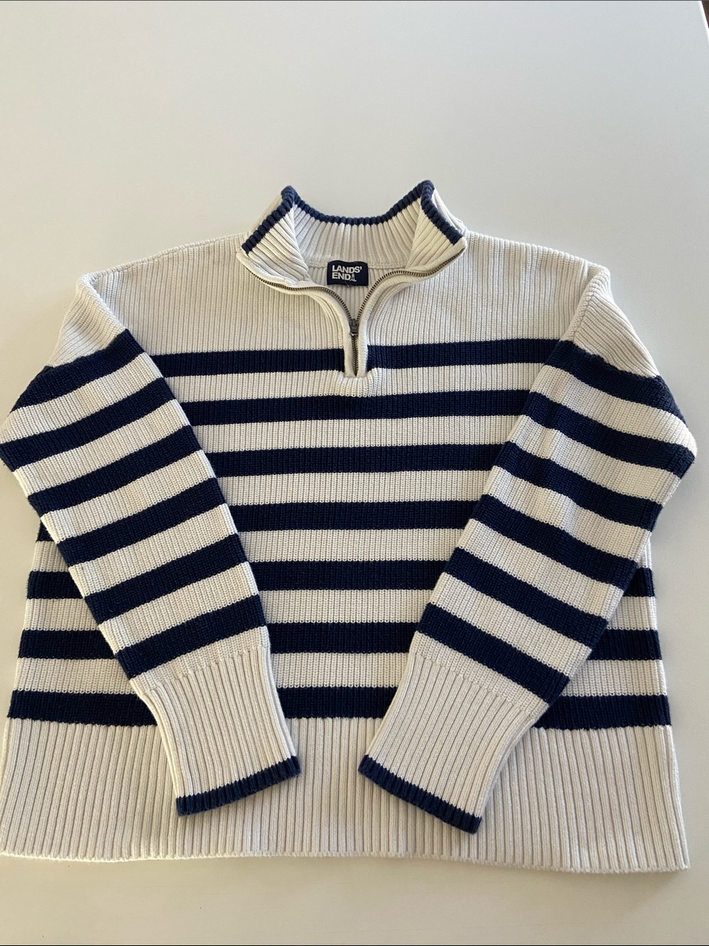 Vintage Lands’ End Drifter Cotton Quarter Zip Striped Sweater